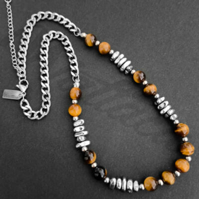 Collar Pólux Ojo de Tigre – Acero Inoxidable