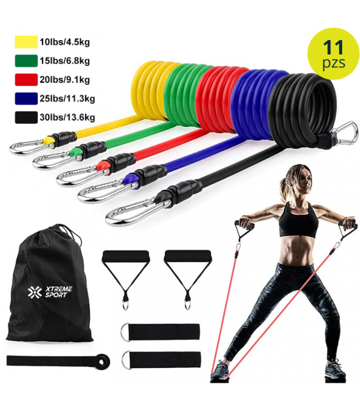 Kit de 5 Ligas de Resistencia con Mangos y Bolso